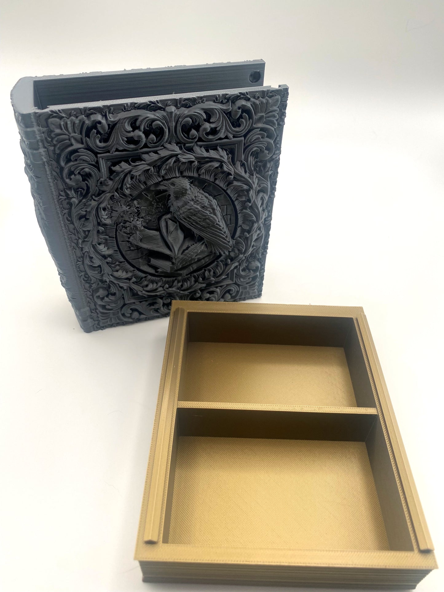 Raven Nevermore Tome Storage and Tray - Perfect for Dice, Cards, Tokens, and Mini Dice for MTG DND or other RPG Games