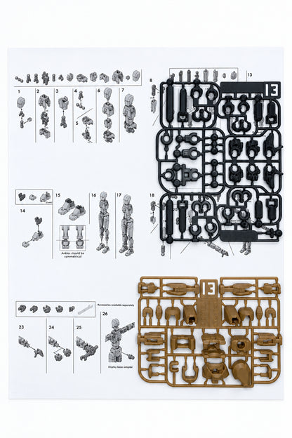 Dummy 13 – Colorful Articulated Action Figure Assembled and Unassembled