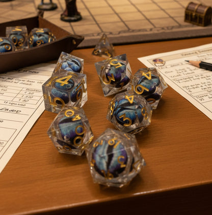 Liquid Core Floating Eyeball Dice 7-Piece Resin RPG Set | D&D