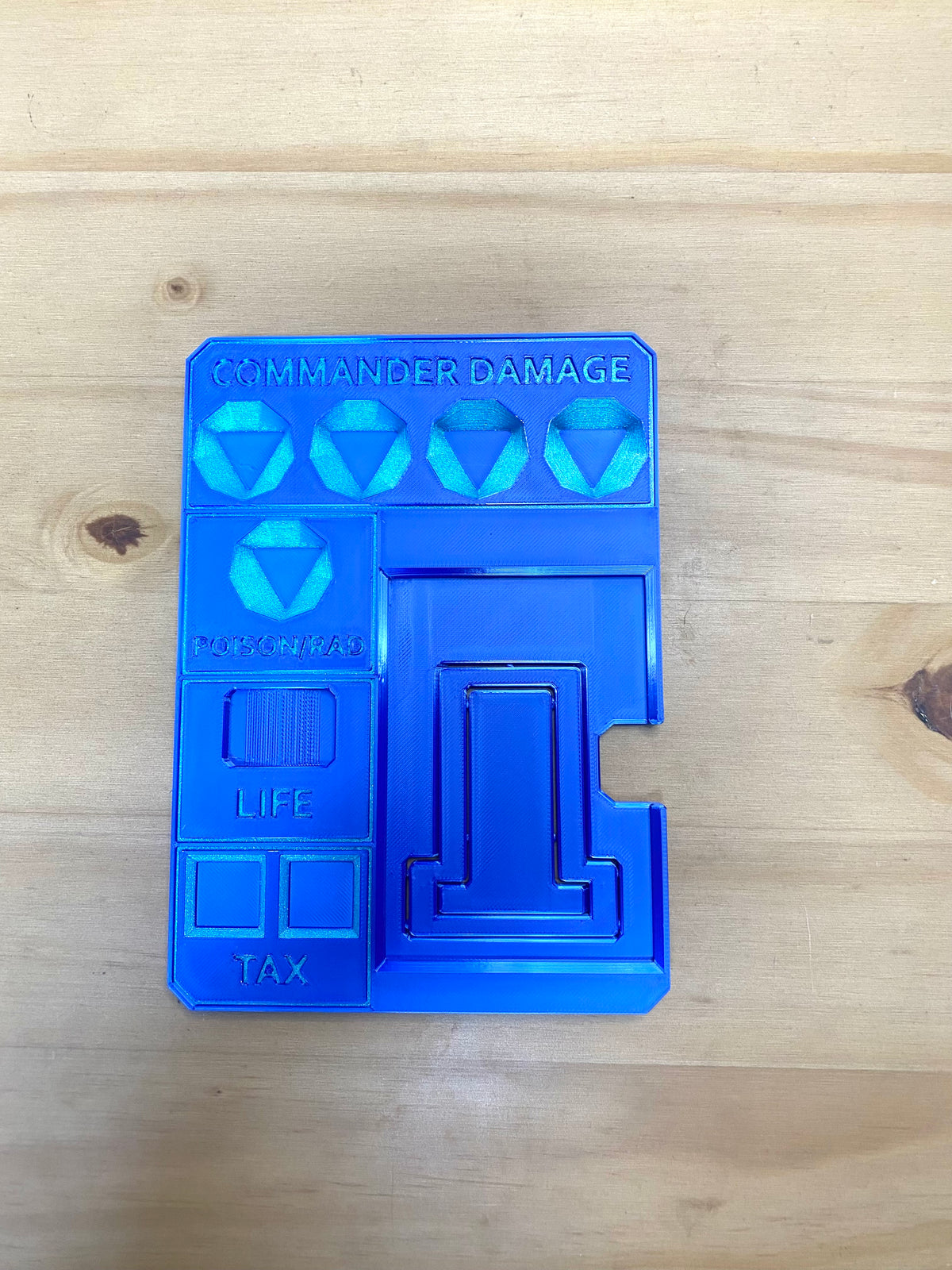 Metallic Blue MTG Commander Tray with Card Stand | 3D Printed EDH Damage Tracker