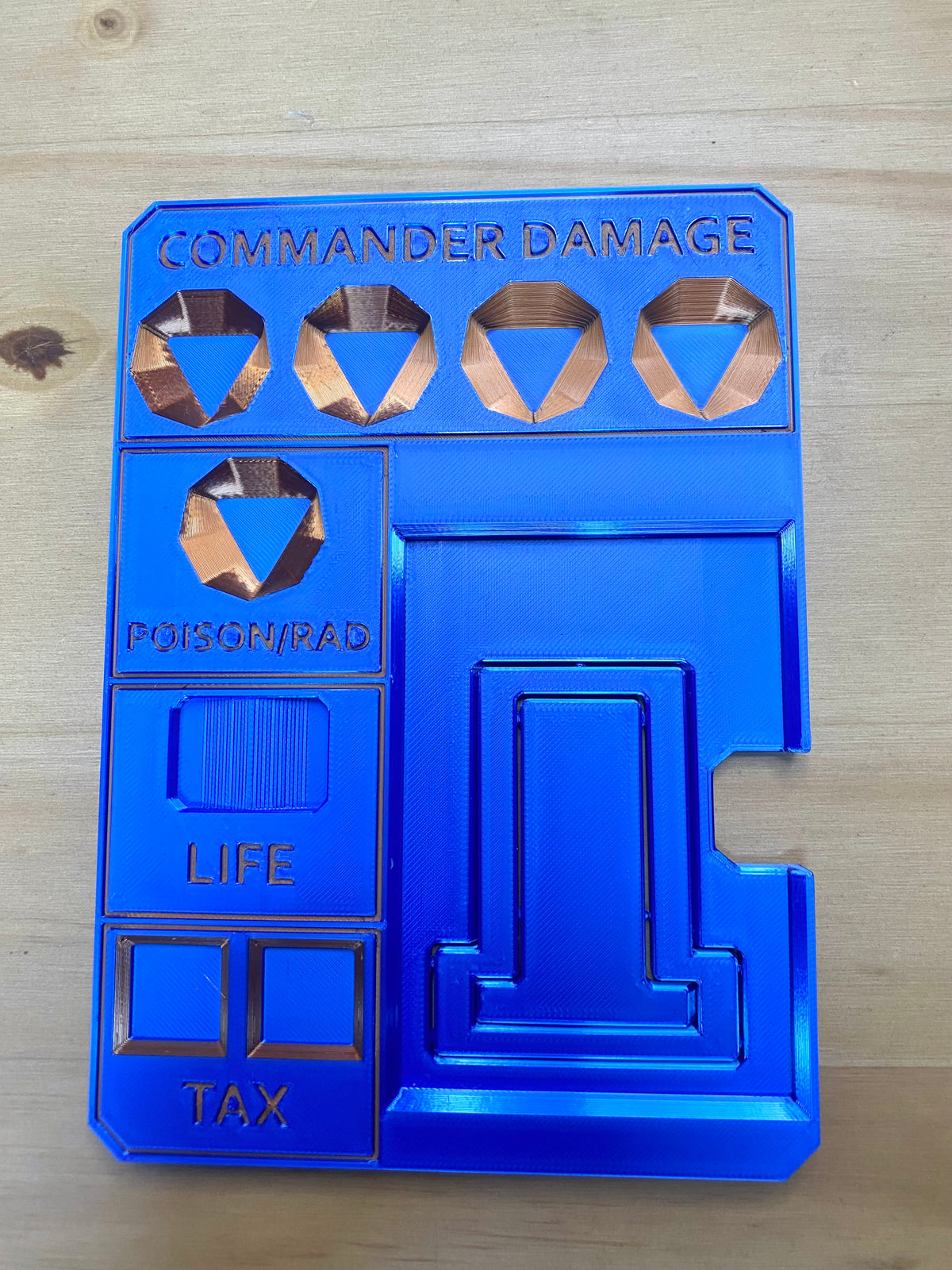 Metallic Blue MTG Commander Tray with Card Stand | 3D Printed EDH Damage Tracker