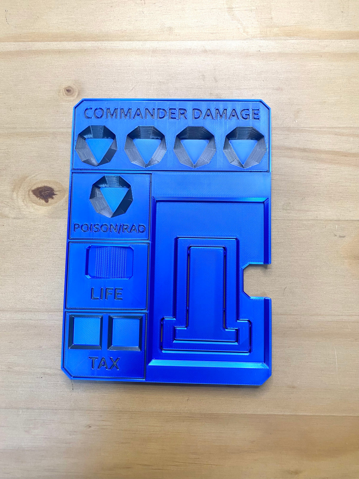 Metallic Blue MTG Commander Tray with Card Stand | 3D Printed EDH Damage Tracker
