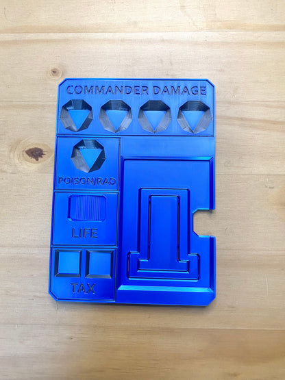 Metallic Blue MTG Commander Tray with Card Stand | 3D Printed EDH Damage Tracker