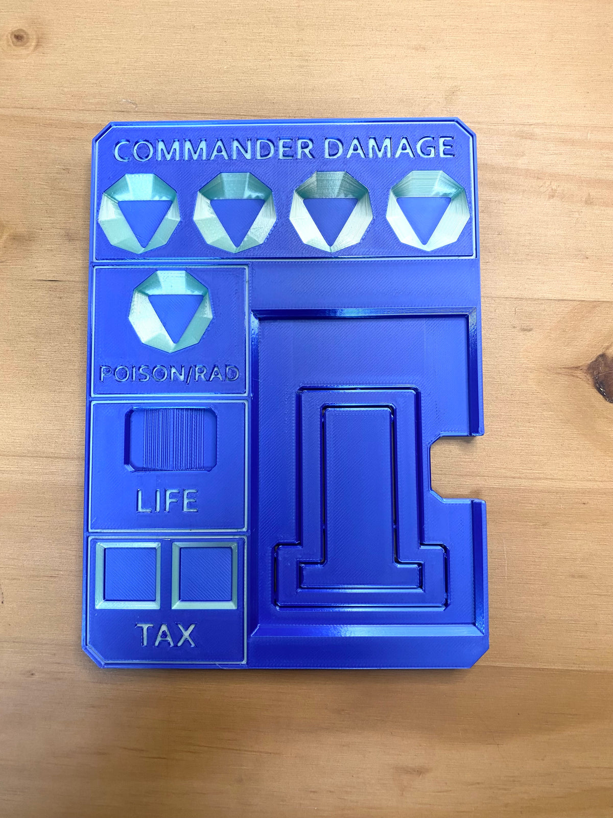 Metallic Blue MTG Commander Tray with Card Stand | 3D Printed EDH Damage Tracker