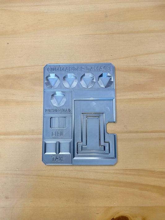 Metallic Gray MTG Commander Tray with Card Stand | 3D Printed EDH Damage Tracker