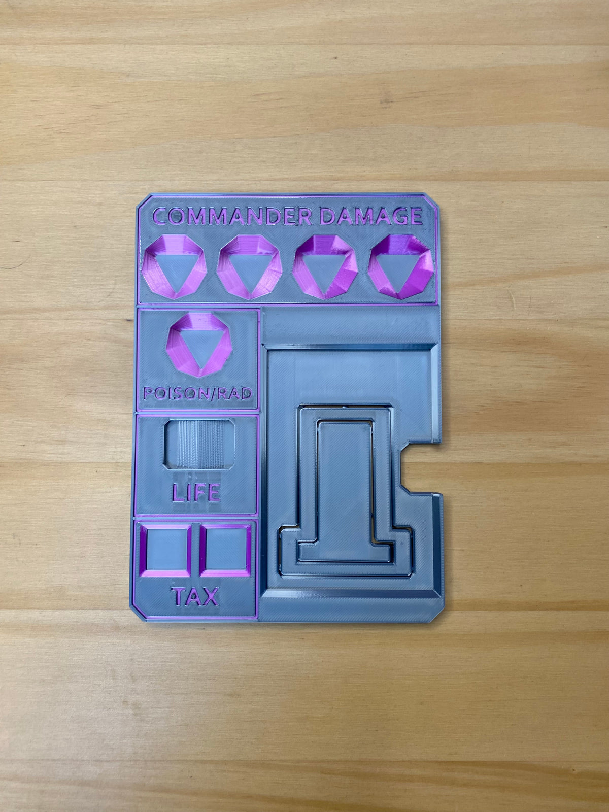 Metallic Gray MTG Commander Tray with Card Stand | 3D Printed EDH Damage Tracker