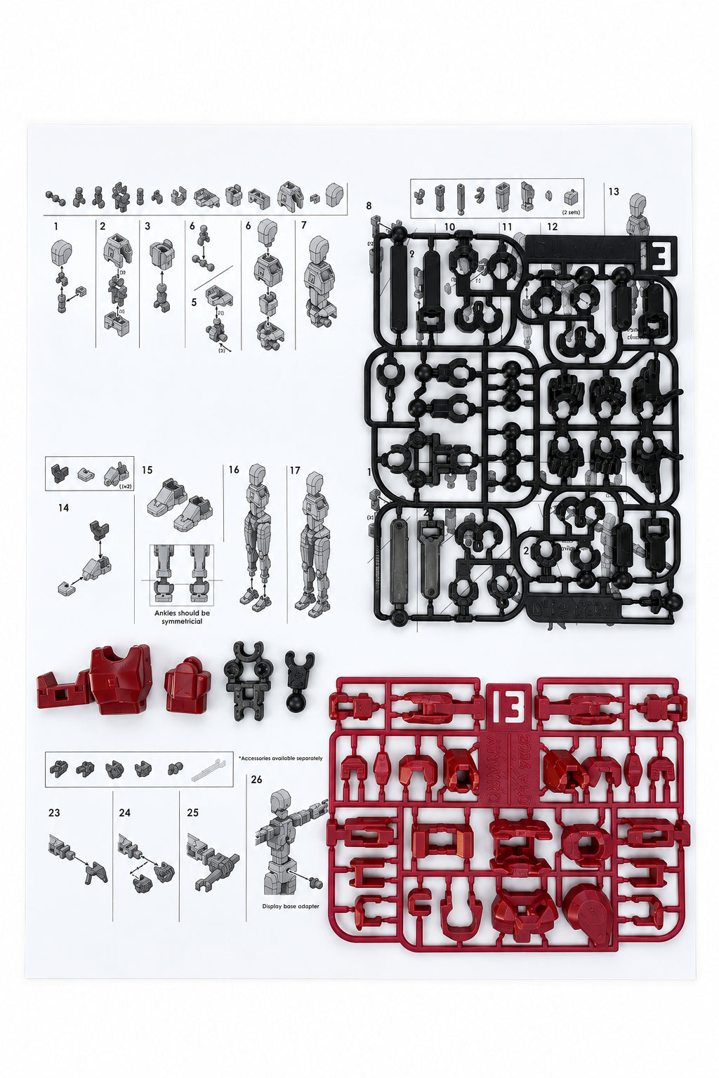 Dummy 13 – Feminine Colorful Articulated Action Figure Assembled and Unassembled