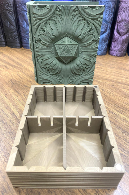 D20 Critical Success Reforged Tome DnD Dice Storage Tray | 3D Printed Book Box
