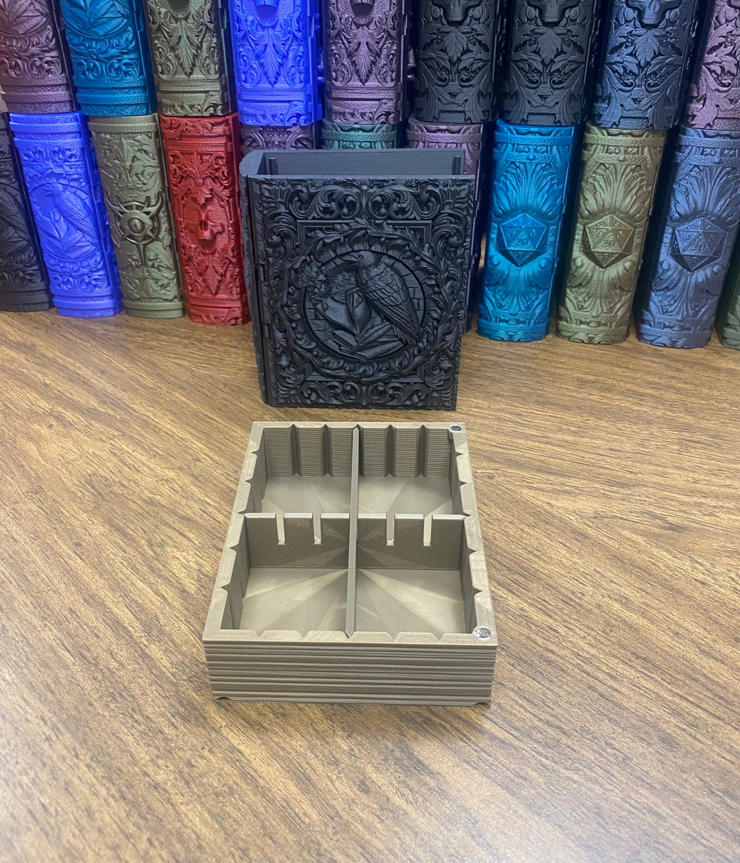 Raven Nevermore Reforged Tome DnD Dice Storage Tray | 3D Printed Book Box