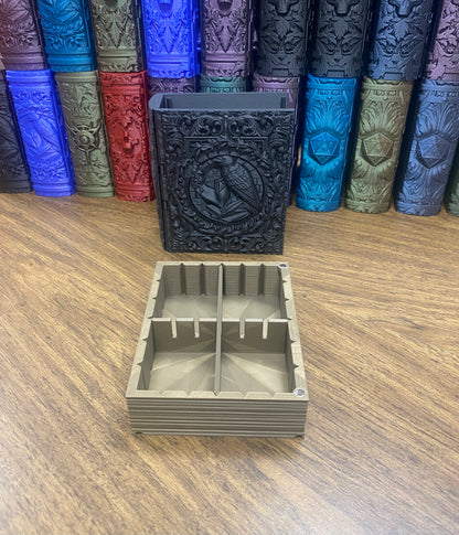 Raven Nevermore Reforged Tome DnD Dice Storage Tray | 3D Printed Book Box