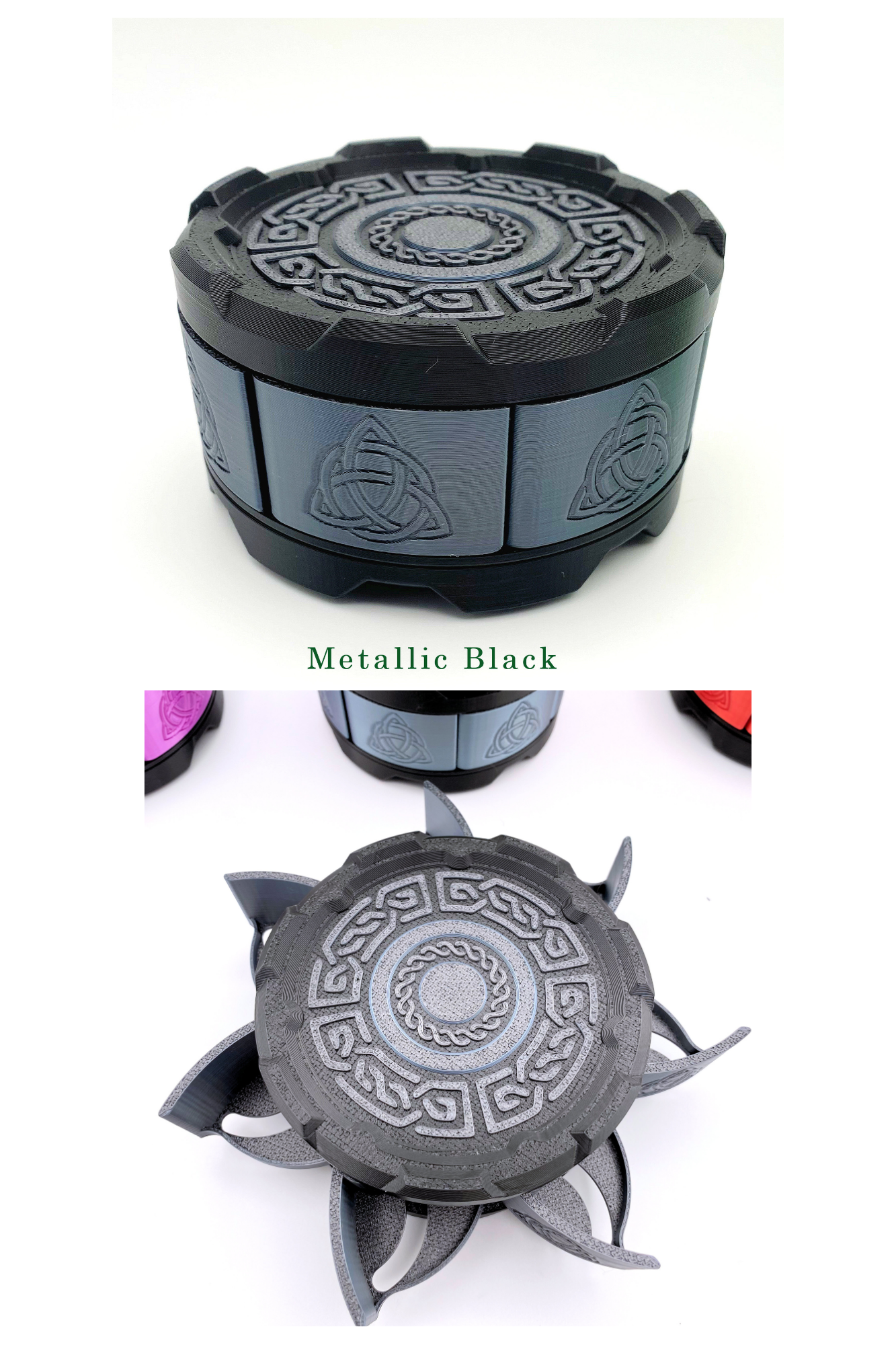 Celtic Stackable Dice Set Box: 7-Dice Holder in Metallic Colors