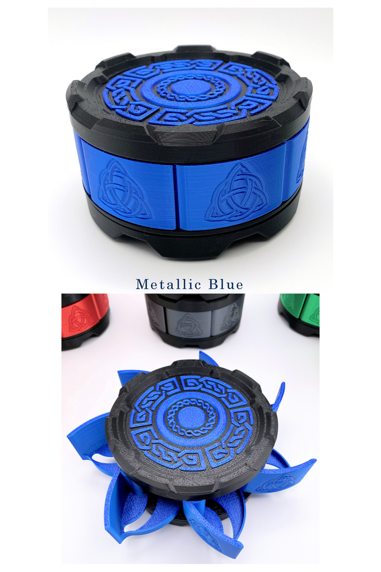 Celtic Stackable Dice Set Box: 7-Dice Holder in Metallic Colors