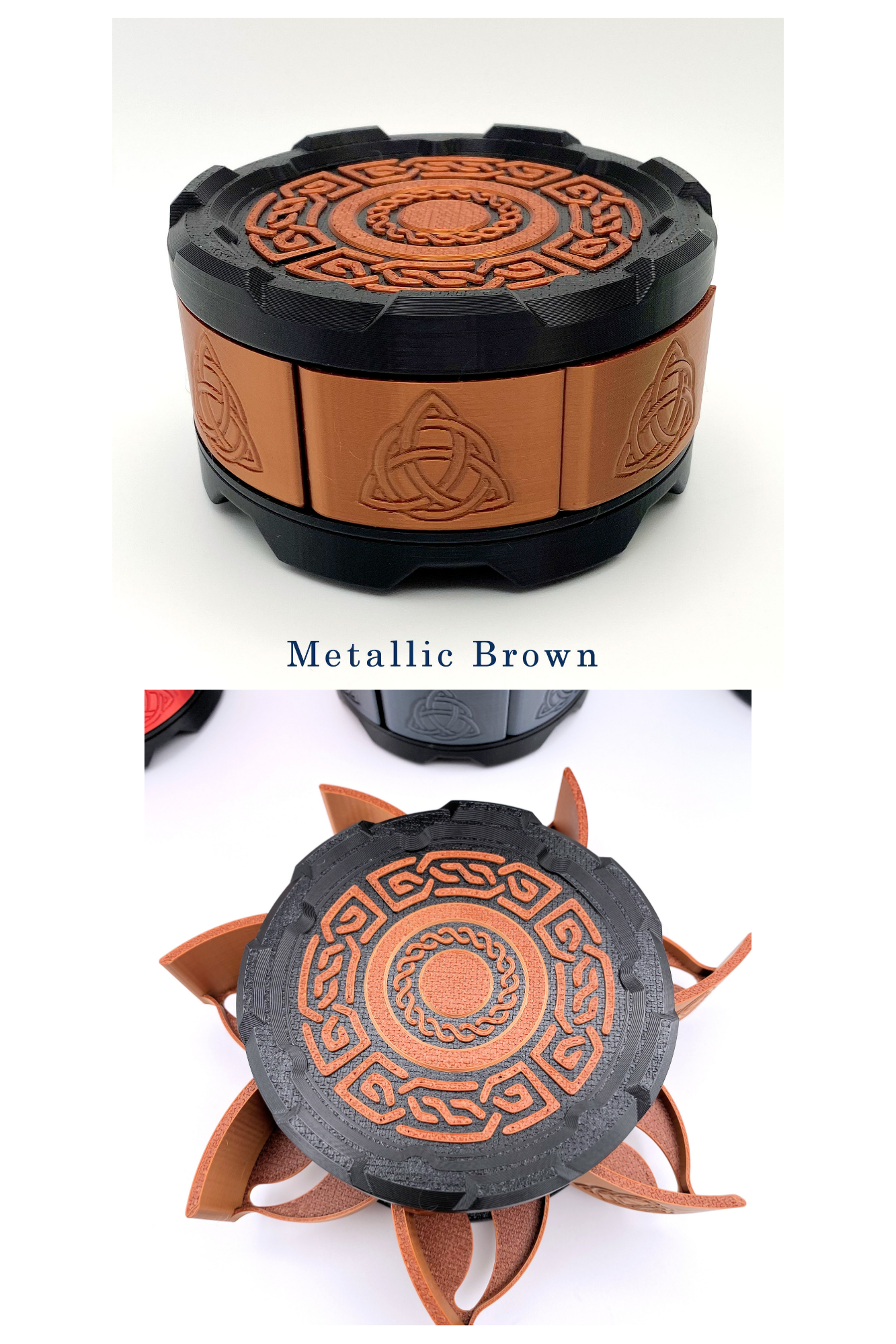 Celtic Stackable Dice Set Box: 7-Dice Holder in Metallic Colors