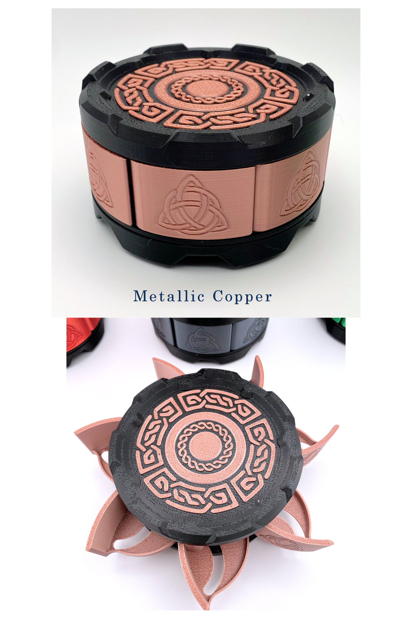 Celtic Stackable Dice Set Box: 7-Dice Holder in Metallic Colors