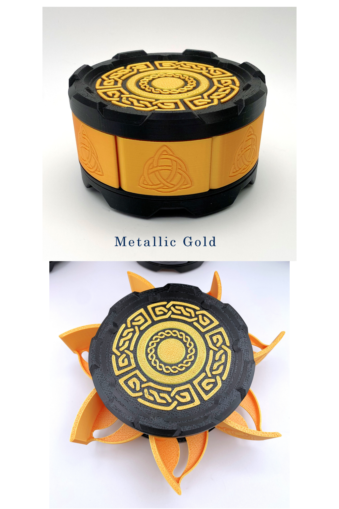 Celtic Stackable Dice Set Box: 7-Dice Holder in Metallic Colors