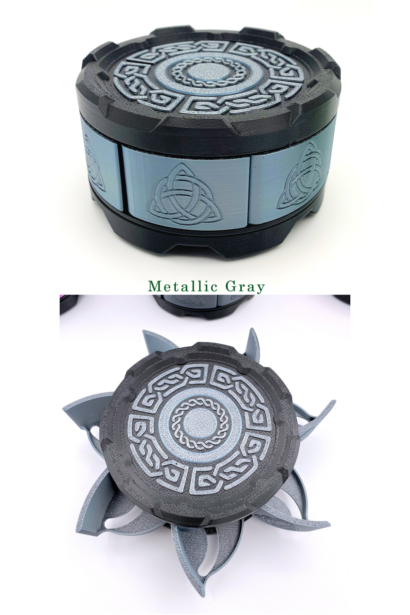 Celtic Stackable Dice Set Box: 7-Dice Holder in Metallic Colors