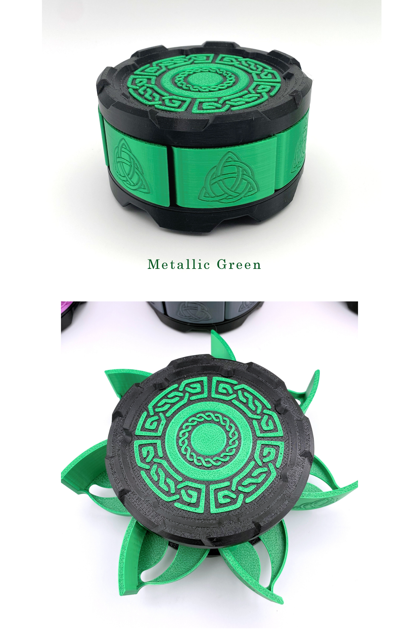 Celtic Stackable Dice Set Box: 7-Dice Holder in Metallic Colors