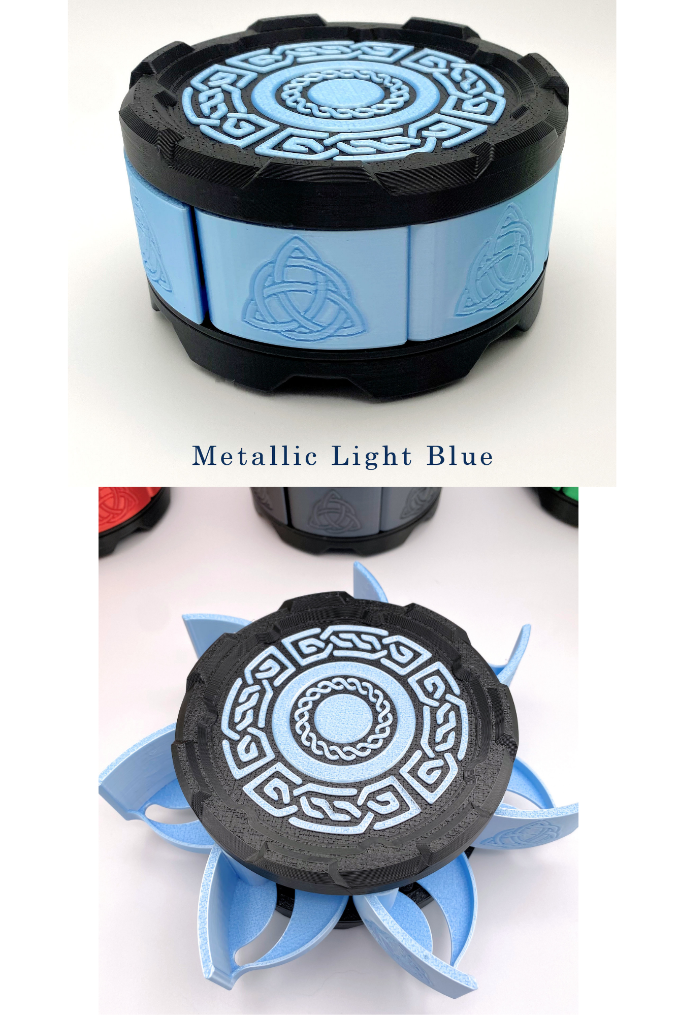 Celtic Stackable Dice Set Box: 7-Dice Holder in Metallic Colors