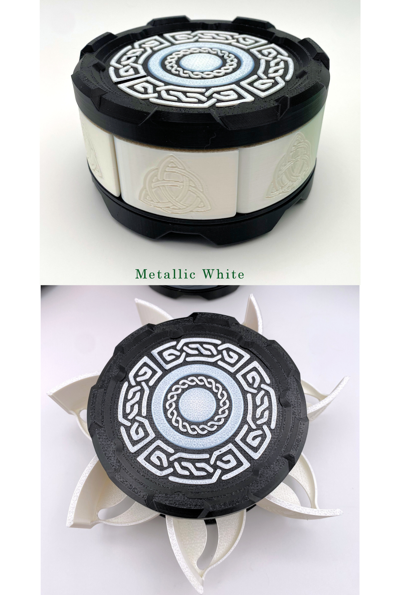 Celtic Stackable Dice Set Box: 7-Dice Holder in Metallic Colors