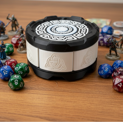 Celtic Stackable Mechanical 7-Door Dice Box | 3D Printed D&D Vault