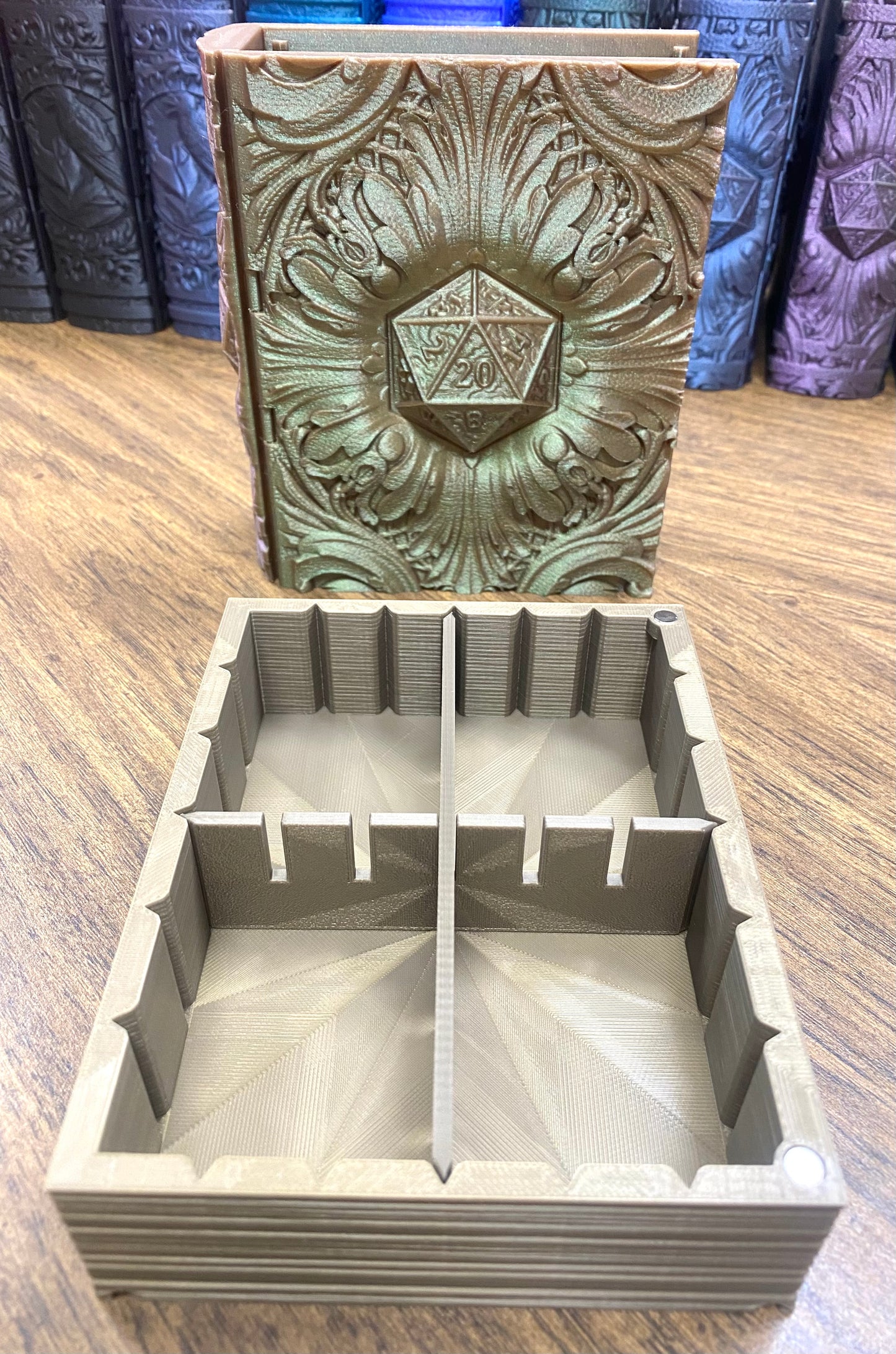 D20 Critical Success Reforged Tome DnD Dice Storage Tray | 3D Printed Book Box