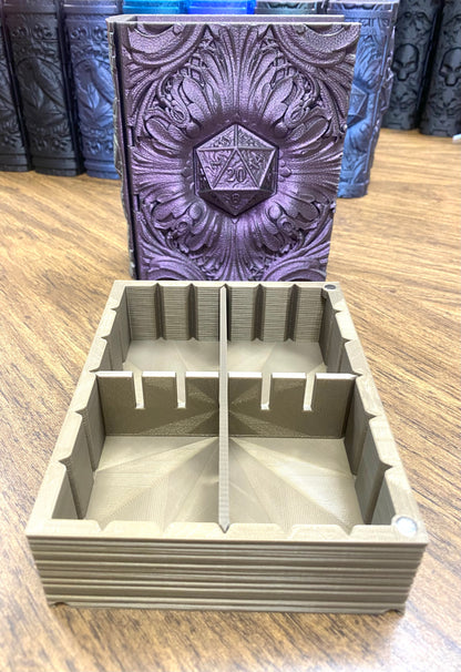D20 Critical Success Reforged Tome DnD Dice Storage Tray | 3D Printed Book Box