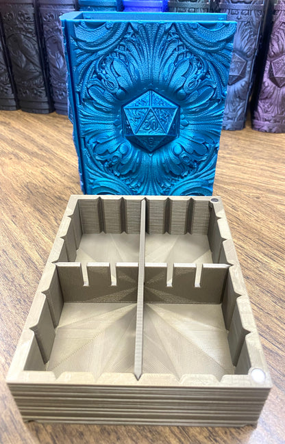 D20 Critical Success Reforged Tome DnD Dice Storage Tray | 3D Printed Book Box