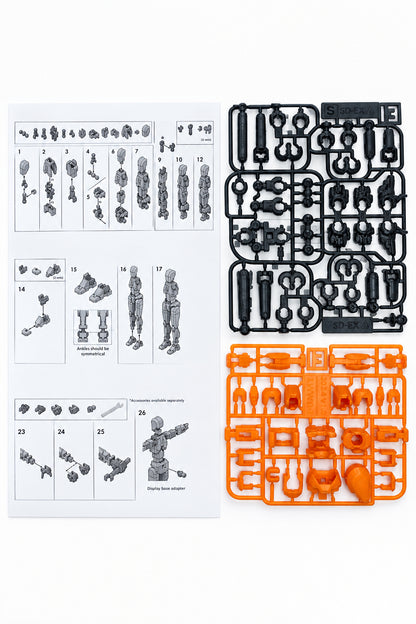 Dummy 13 – Colorful Articulated Action Figure Assembled and Unassembled
