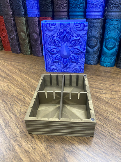 Water Magic Reforged Tome DnD Dice Storage Tray | 3D Printed Book Box