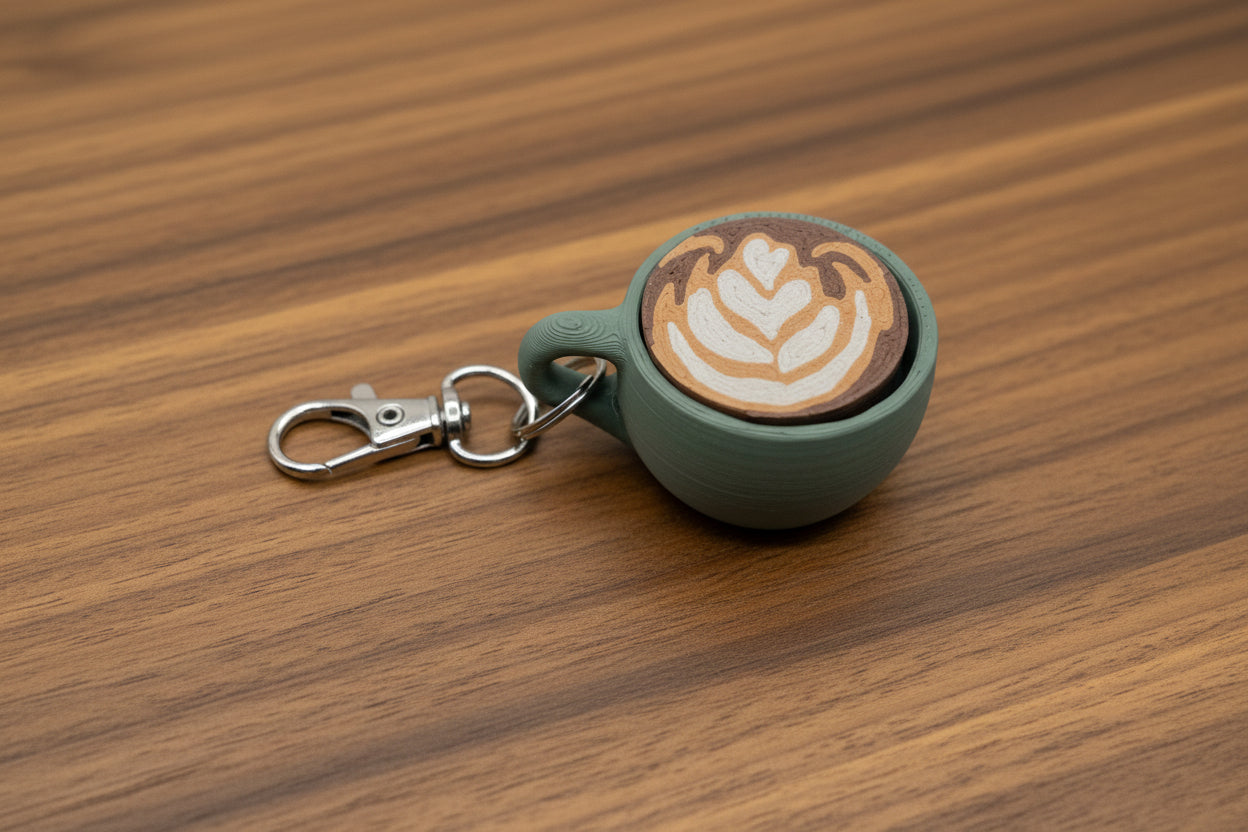 Latte Art Fidget Clicker Keychain | 3D Printed Mini Coffee Cup