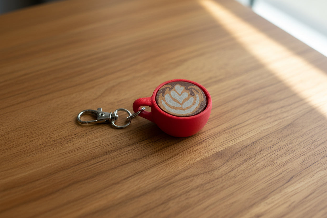 Latte Art Fidget Clicker Keychain | 3D Printed Mini Coffee Cup