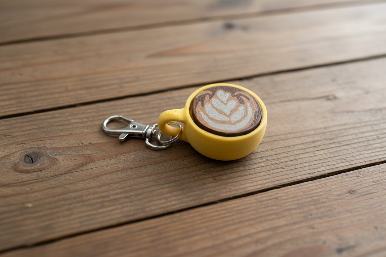 Latte Art Fidget Clicker Keychain | 3D Printed Mini Coffee Cup