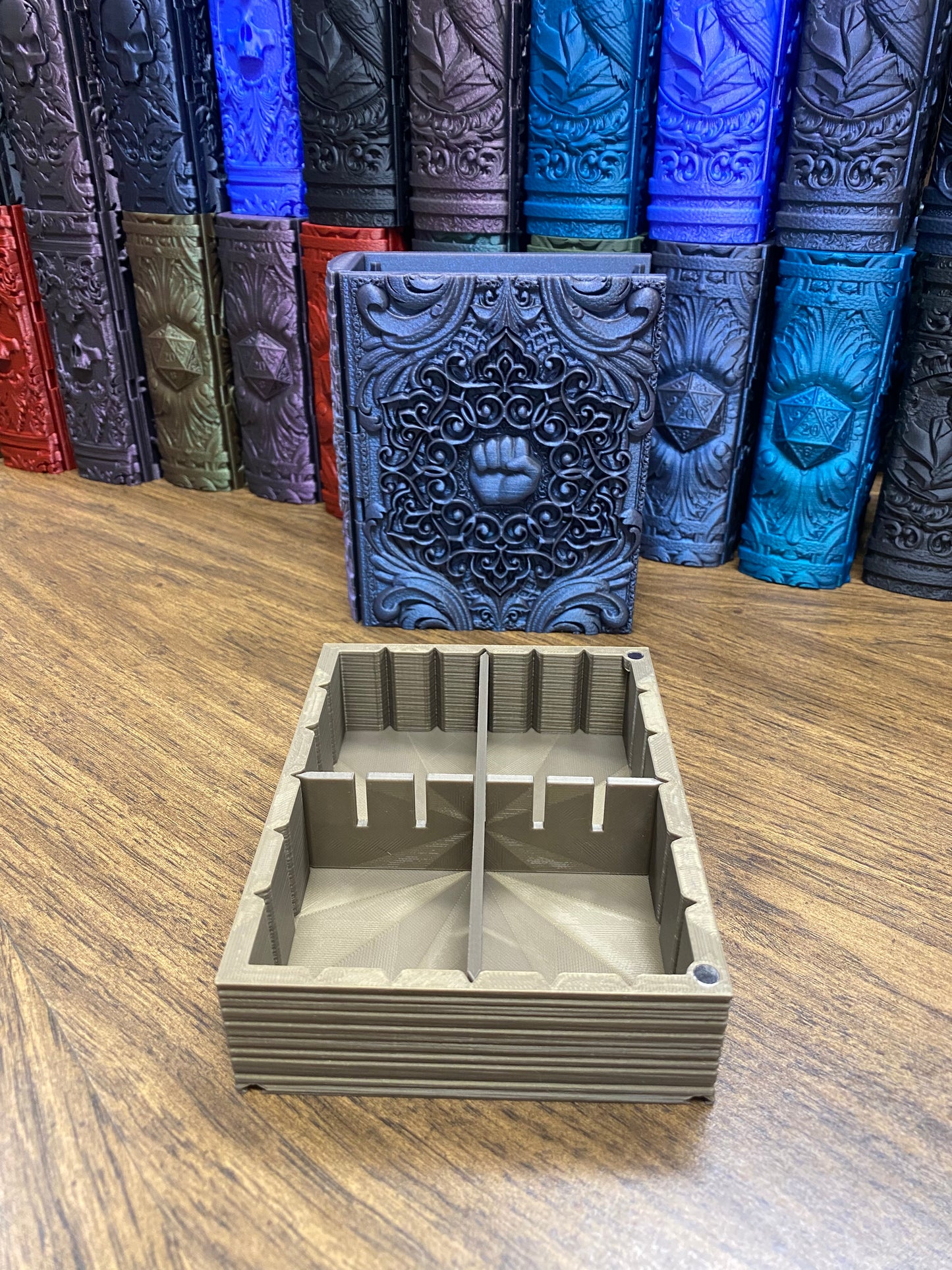 Monk Reforged Tome DnD Dice Storage Tray | 3D Printed Book Box