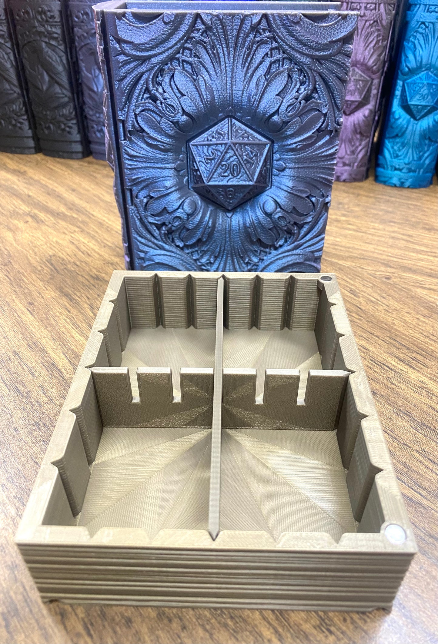 D20 Critical Success Reforged Tome DnD Dice Storage Tray | 3D Printed Book Box