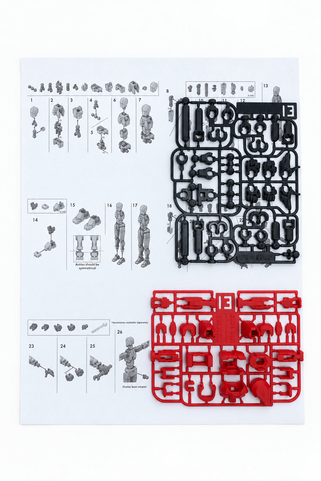 Dummy 13 – Colorful Articulated Action Figure Assembled and Unassembled