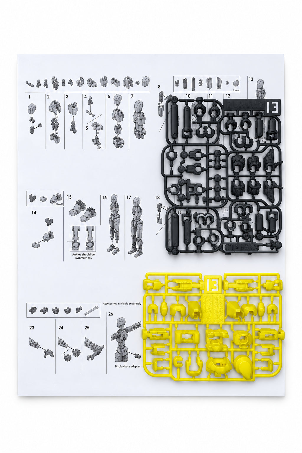 Dummy 13 – Colorful Articulated Action Figure Assembled and Unassembled