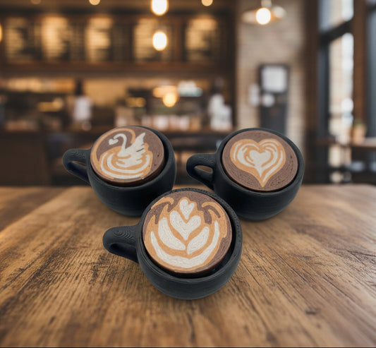Latte Fidget Clicker – Coffee | Espresso Clicker in 3 Styles Heart, Swan, and Tulips