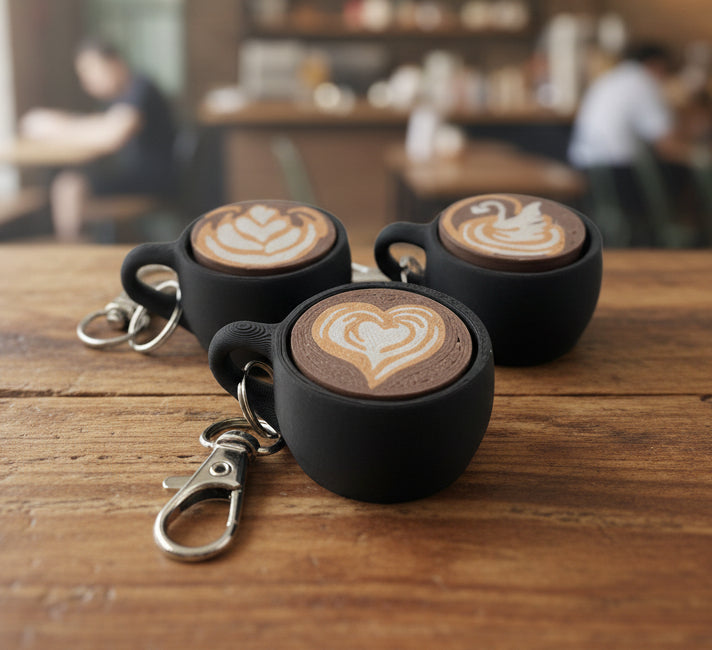 Latte Fidget Clicker KEYCHAIN – Coffee | Espresso Clicker in 3 Styles Heart, Swan, and Tulips