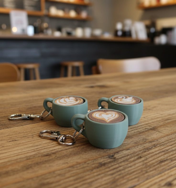 Latte Fidget Clicker KEYCHAIN – Coffee | Espresso Clicker in 3 Styles Heart, Swan, and Tulips