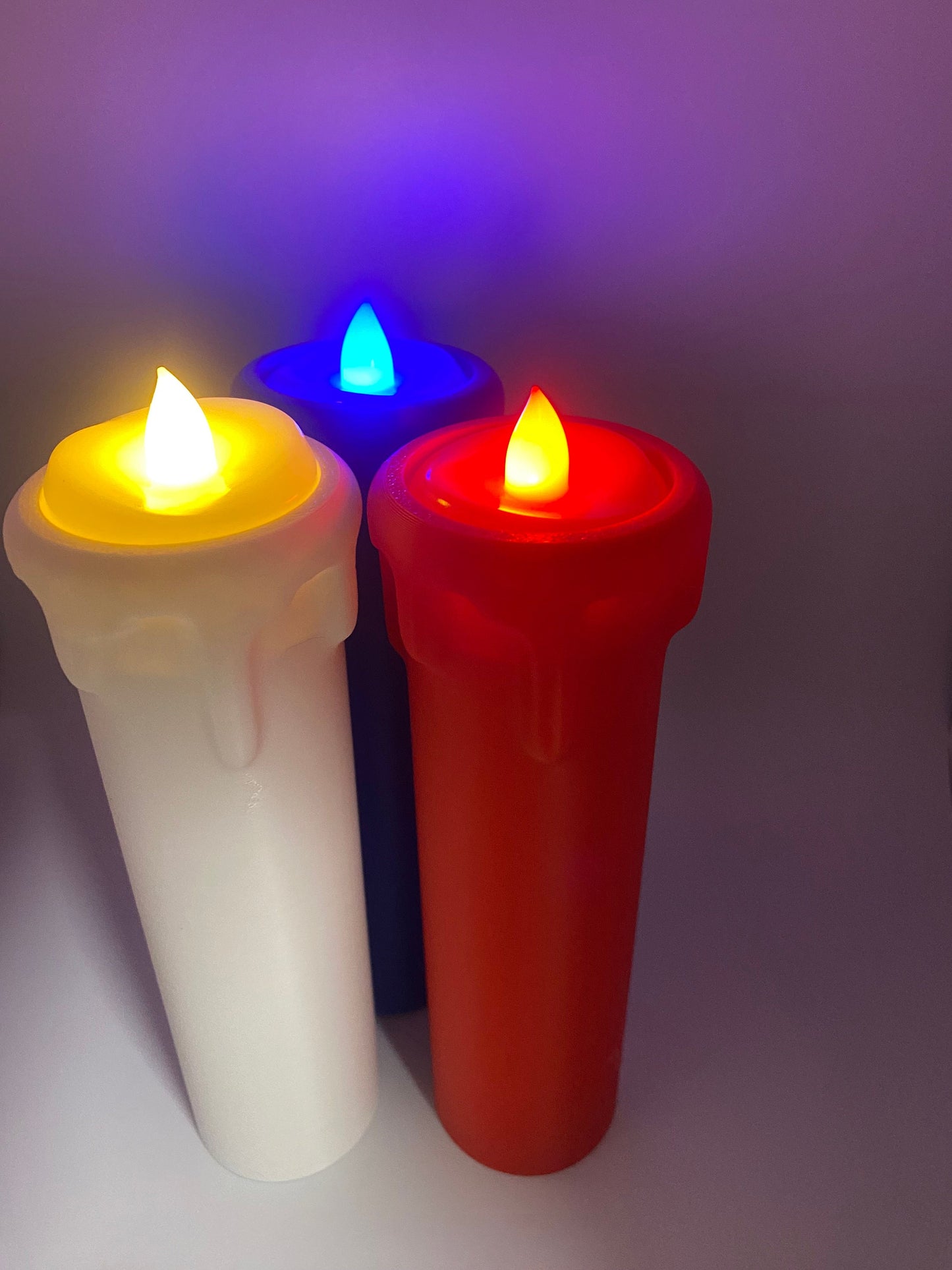 Melting Candle Tea Light Holder. Flameless Tea Light Candle Holder perfect for Valentine's, Candle-Lit Ambiance, Red, White and Blue Colors.