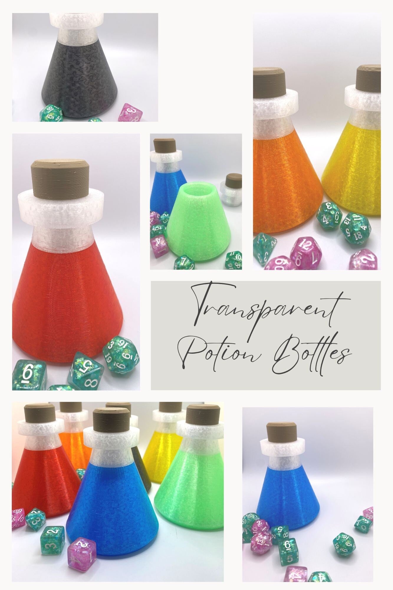 Potion Bottle Great for Gaming Decor and Secret Storage for 2 sets of D&D Dice or other RuneScape, LARP items.