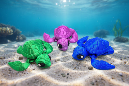 Articulated Sea Turtle Fidget Toy | 3D Printed Posable Flexi Turtle