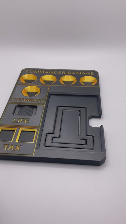 Metallic Gray MTG Commander Tray with Card Stand | 3D Printed EDH Damage Tracker