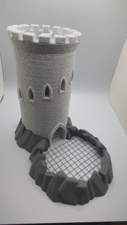 Castle Dice Tower with Built in Rock Tray– Now Your Dice Can’t Escape