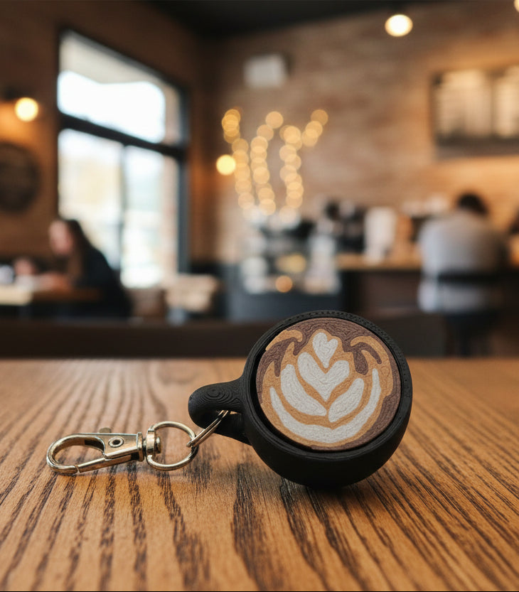 Latte Fidget Clicker KEYCHAIN – Coffee | Espresso Clicker in 3 Styles Heart, Swan, and Tulips