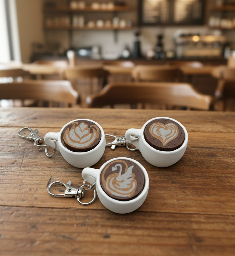 Latte Fidget Clicker KEYCHAIN – Coffee | Espresso Clicker in 3 Styles Heart, Swan, and Tulips