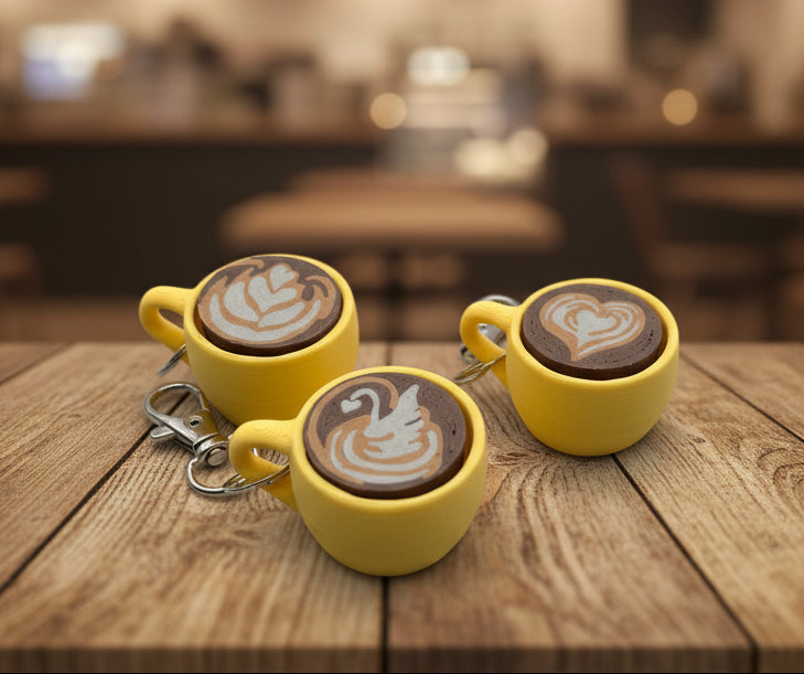 Latte Fidget Clicker KEYCHAIN – Coffee | Espresso Clicker in 3 Styles Heart, Swan, and Tulips